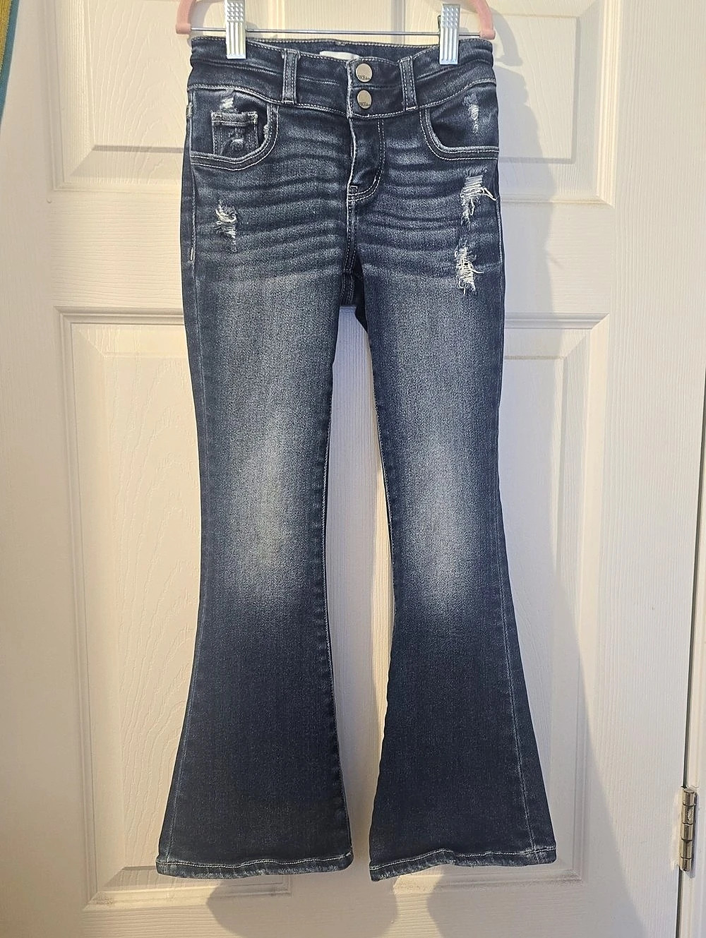 Girl's Distressed Flare Jeans in Blue